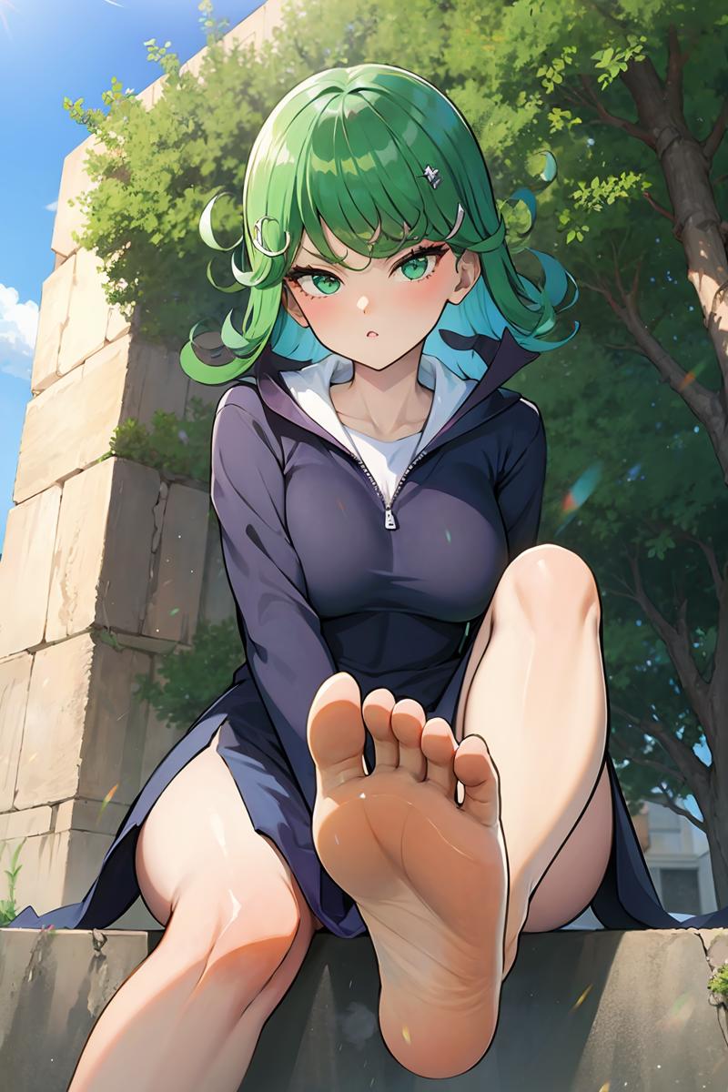 08613-2591389340-1girl, foot up,     sitting, _outdoors,   tatsumaki, green hair,.png